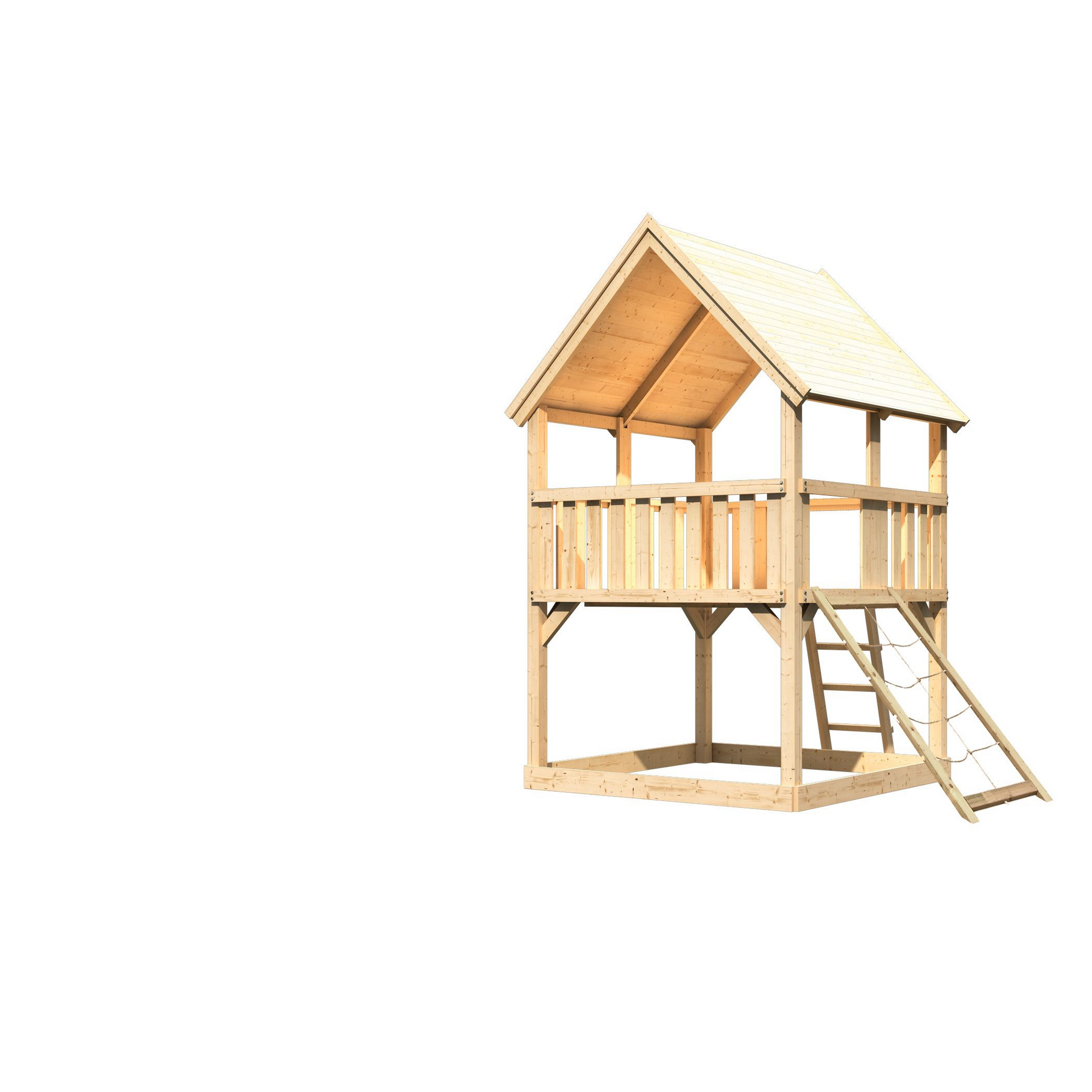 Spielturm 'Ida' naturbelassen mit Netzrampe 200 x 200 x 345 cm