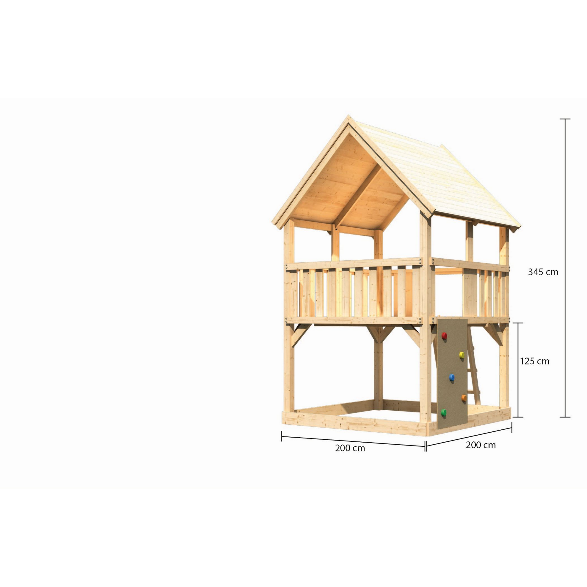 Spielturm 'Ida' naturbelassen mit Kletterwand 200 x 200 x 345 cm