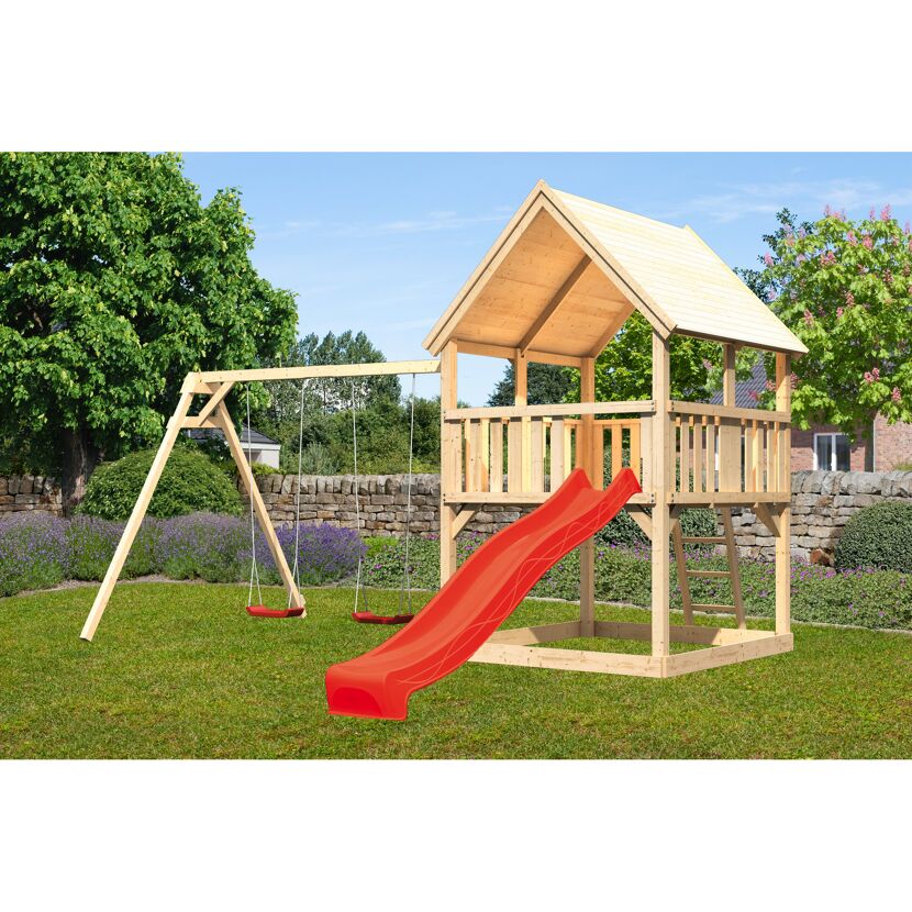 Spielturm 'Ida' mit Doppelschaukel, Rutsche rot 440 x 394 x 345 cm