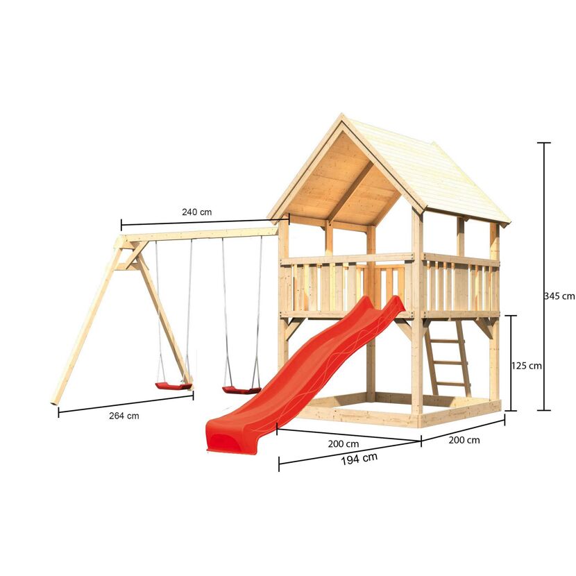 Spielturm 'Ida' mit Doppelschaukel, Rutsche rot 440 x 394 x 345 cm