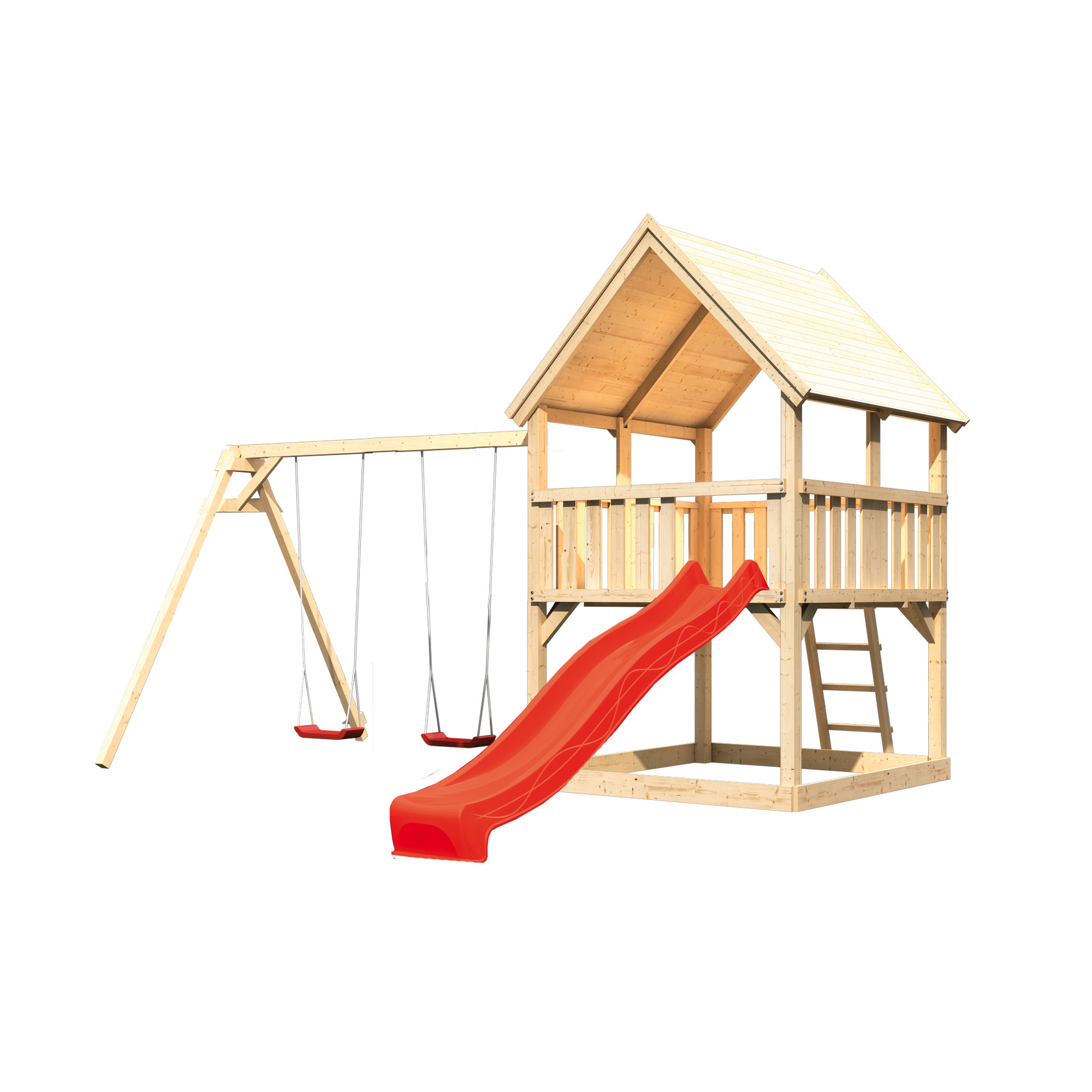 Spielturm 'Ida' mit Doppelschaukel, Rutsche rot 440 x 394 x 345 cm