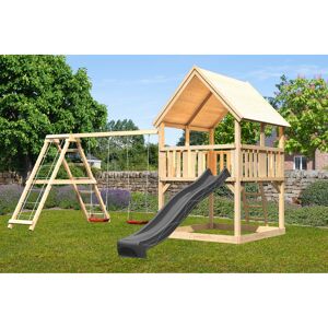 Spielturm 'Ida' naturbelassen mit Doppelschaukel, Rutsche anthrazit 508 x 394 x 345 cm