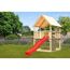 Spielturm 'Ida' naturbelassen mit Kletterwand, Rutsche rot 200 x 394 x 345 cm
