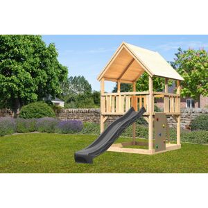 Spielturm 'Ida' naturbelassen mit Rutsche anthrazit, Kletterwand 200 x 394 x 345 cm