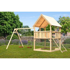 Spielturm 'Ida' naturbelassen mit Doppelschaukel, Netzrampe 440 x 264 x 345 cm