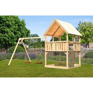 Spielturm 'Ida' naturbelassen mit Doppelschaukel, Kletterwand 440 x 264 x 345 cm