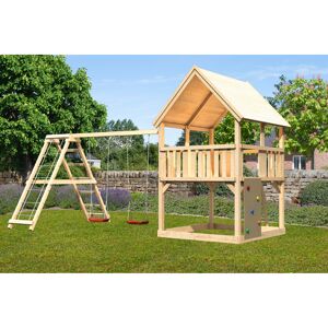 Spielturm 'Ida' naturbelassen mit Doppelschaukel, Kletterwand 508 x 264 x 345 cm