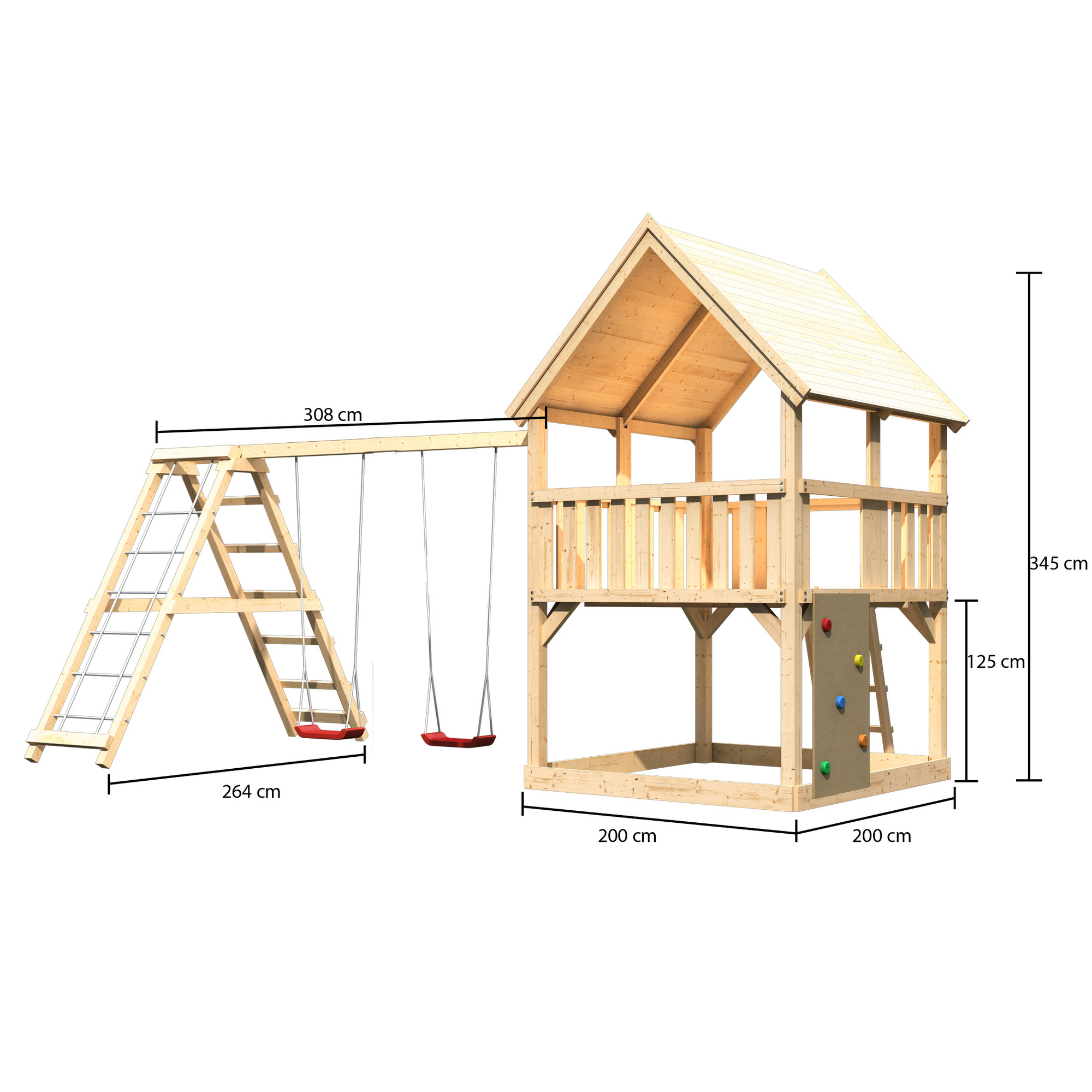 Spielturm 'Ida' naturbelassen mit Doppelschaukel, Kletterwand 508 x 264 x 345 cm