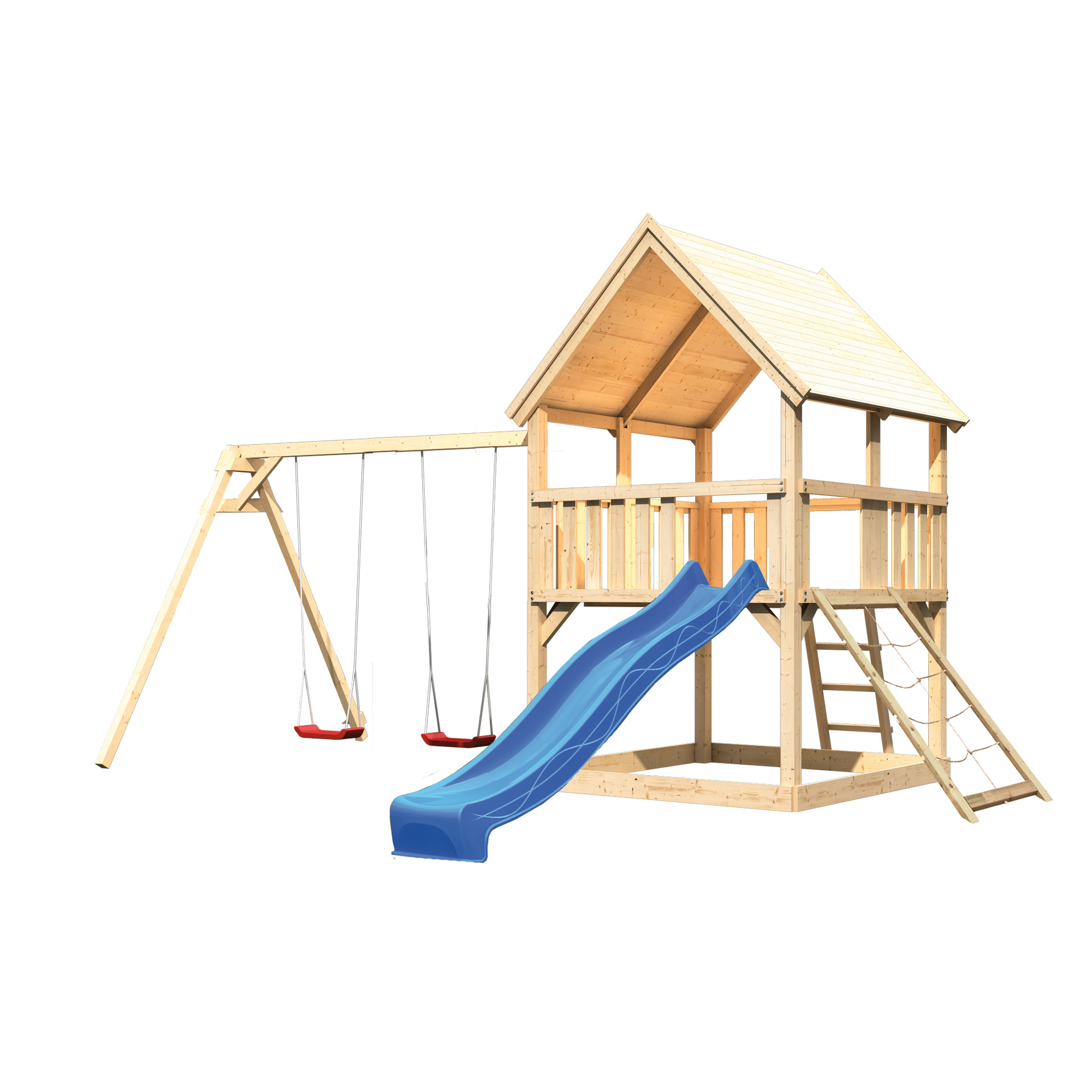 Spielturm 'Ida' naturbelassen mit Doppelschaukel, Rutsche blau 440 x 394 x 345 cm