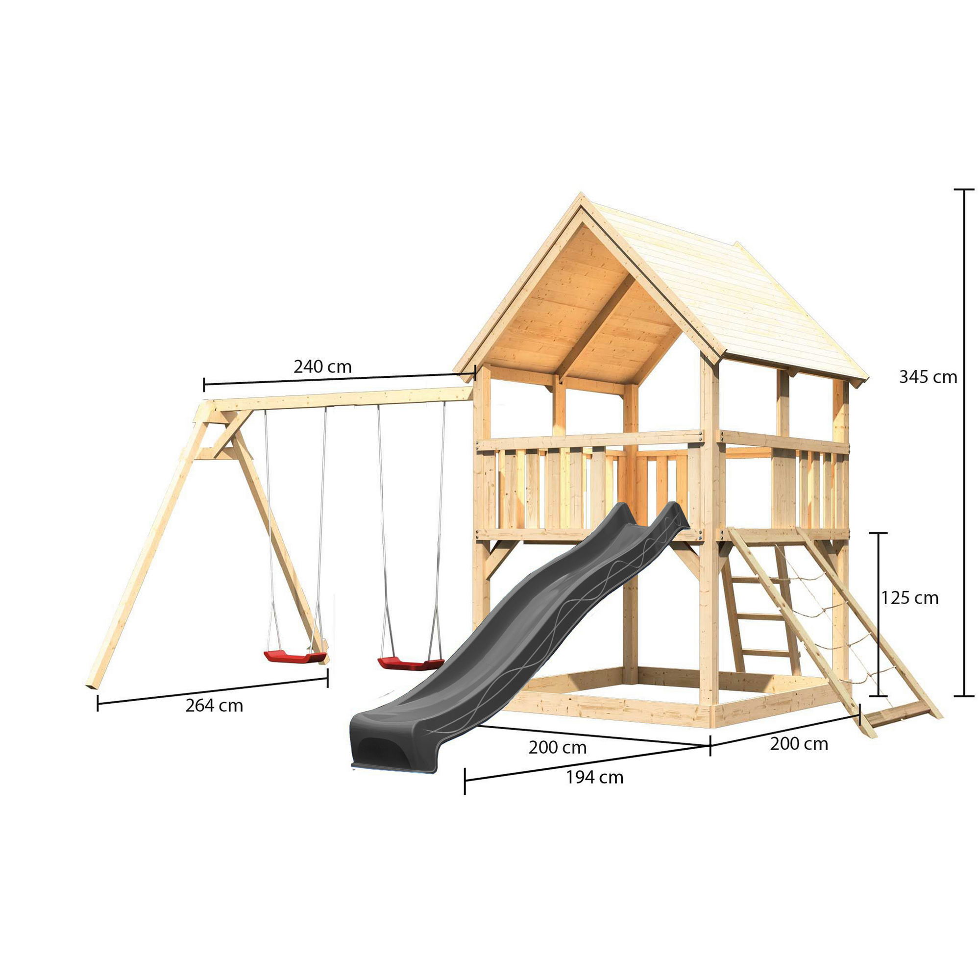 Spielturm 'Ida' naturbelassen mit Doppelschaukel, Rutsche anthrazit 440 x 394 x 345 cm