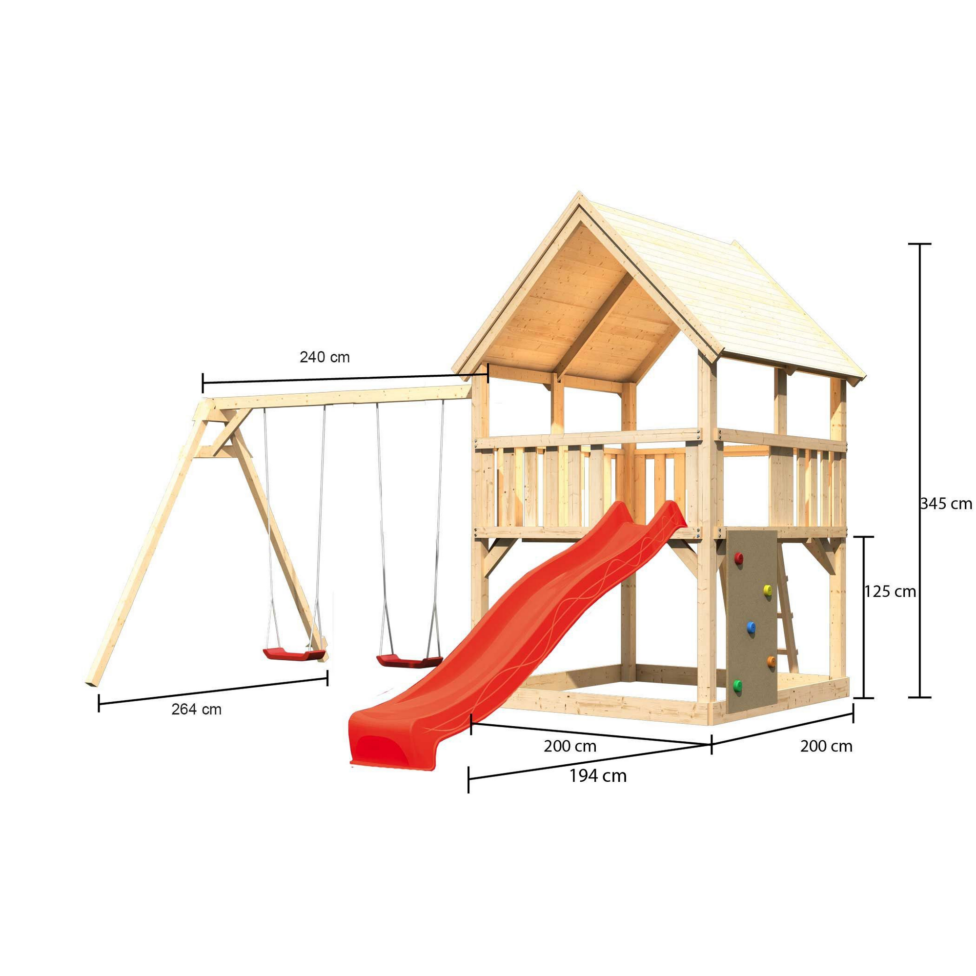 Spielturm 'Ida' naturbelassen mit Doppelschaukel, Rutsche rot 440 x 394 x 345 cm