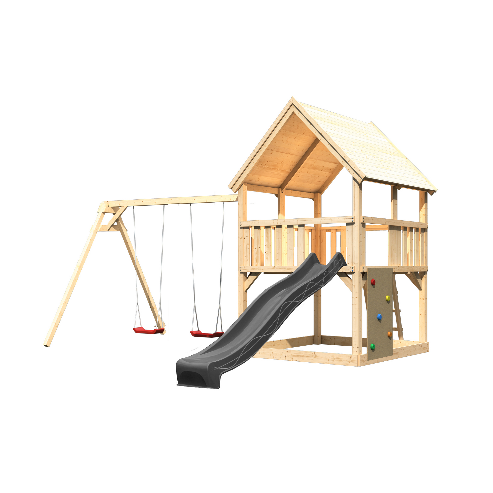 Spielturm 'Ida' naturbelassen mit Doppelschaukel, Rutsche anthrazit 440 x 394 x 345 cm
