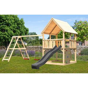 Spielturm 'Ida' naturbelassen mit Doppelschaukel, Rutsche anthrazit 508 x 394 x 345 cm