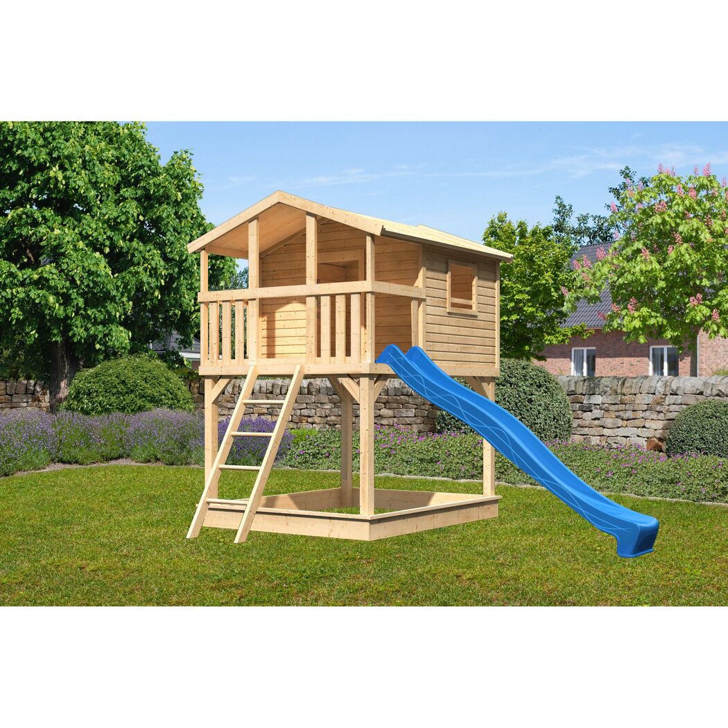 Stelzenhaus 'Ciana' naturbelassen mit Rutsche blau 440 x 244 x 309 cm