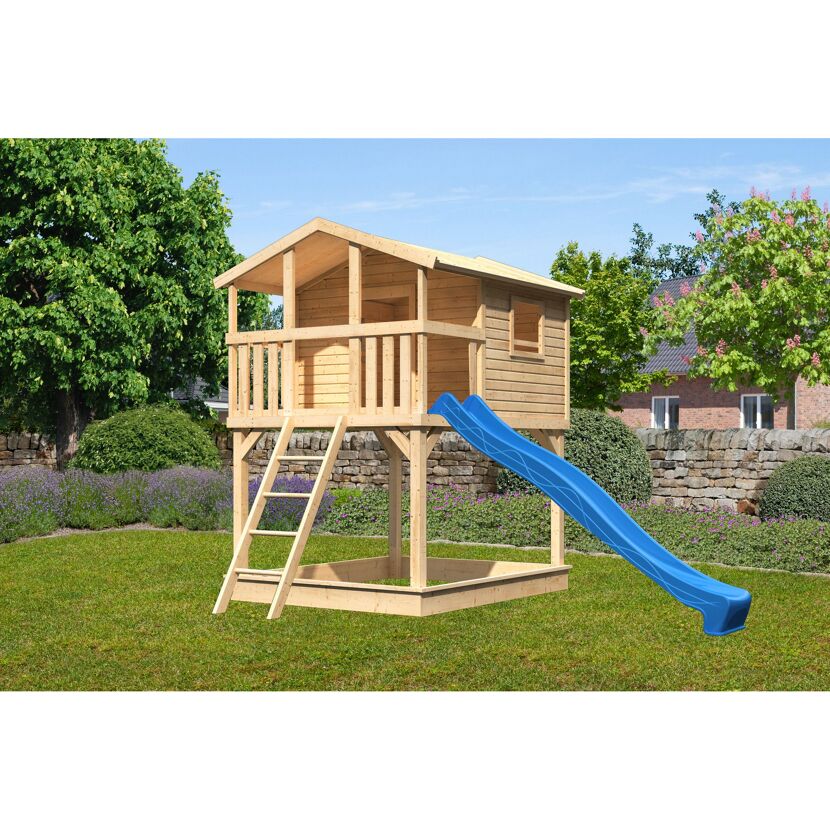 Stelzenhaus 'Ciana' naturbelassen mit Rutsche blau 440 x 244 x 309 cm