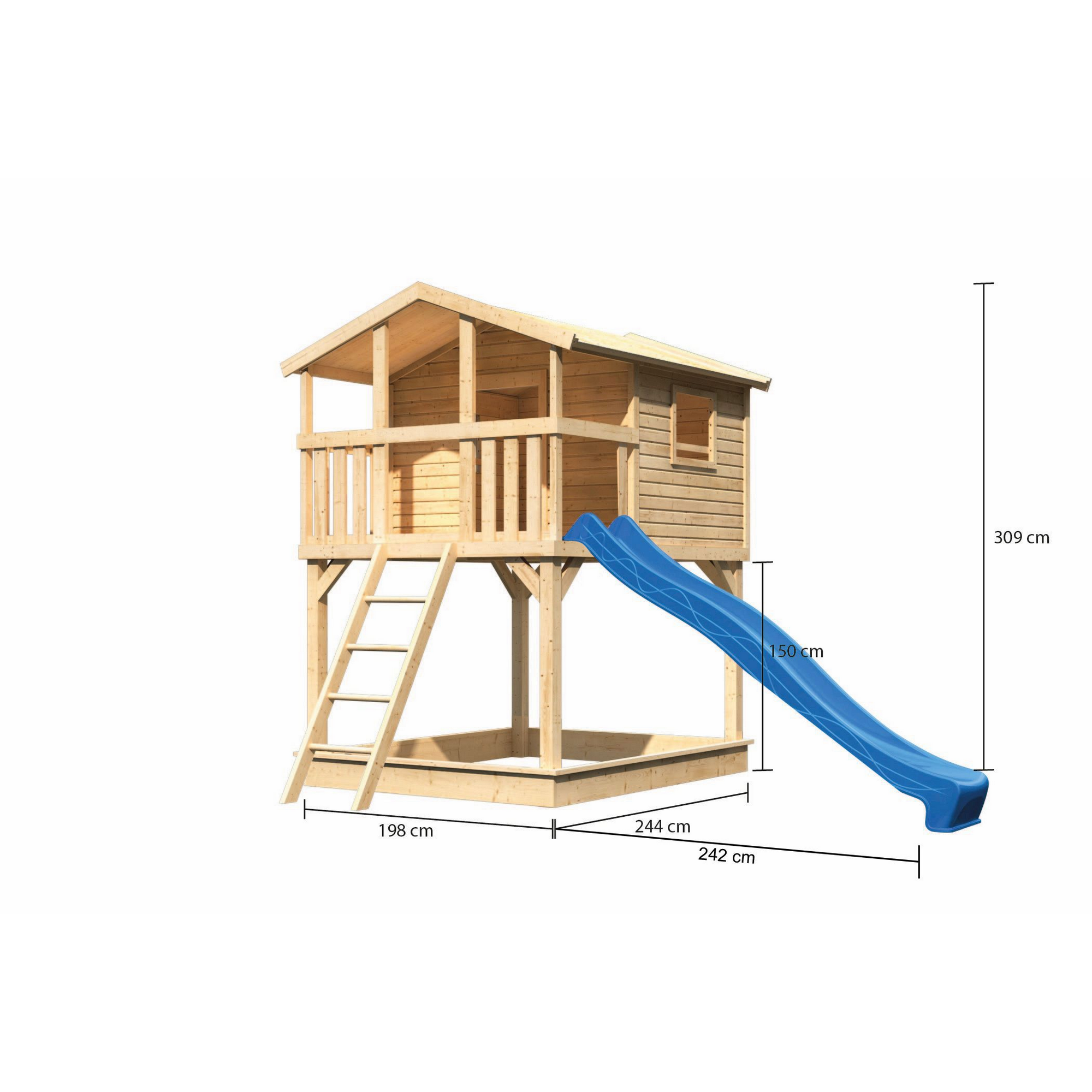 Stelzenhaus 'Ciana' naturbelassen mit Rutsche blau 440 x 244 x 309 cm