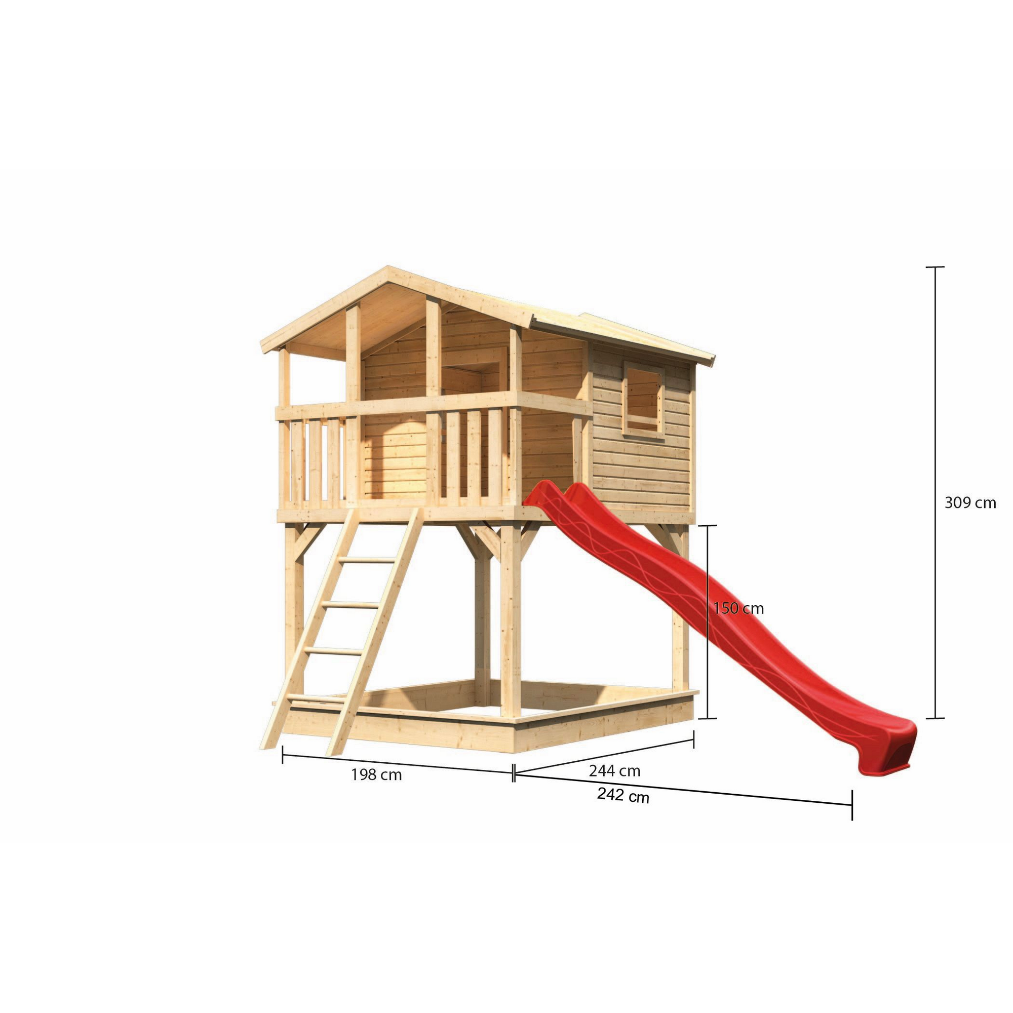 Stelzenhaus 'Ciana' naturbelassen mit Rutsche rot 440 x 244 x 309 cm