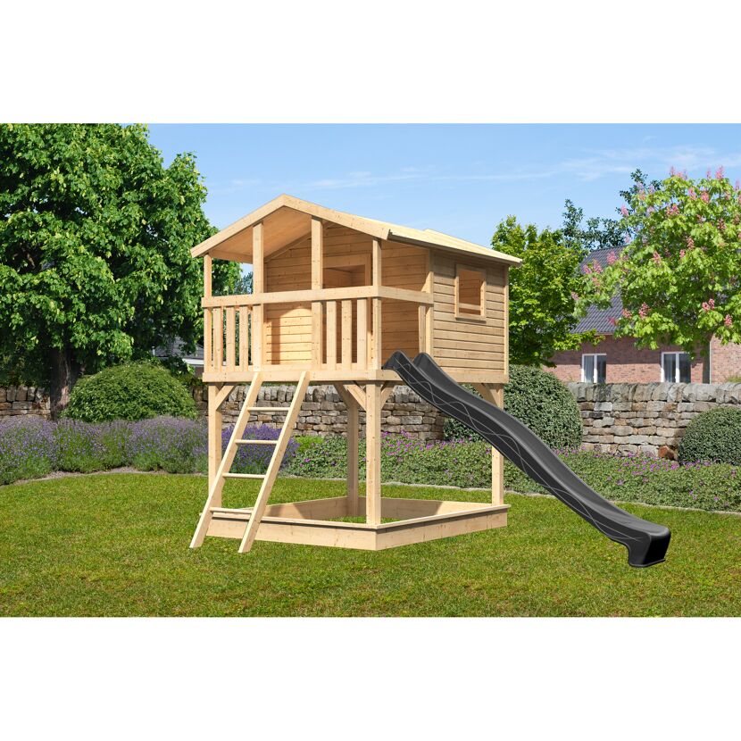 Stelzenhaus 'Ciana' naturbelassen mit Rutsche anthrazit 440 x 244 x 309 cm