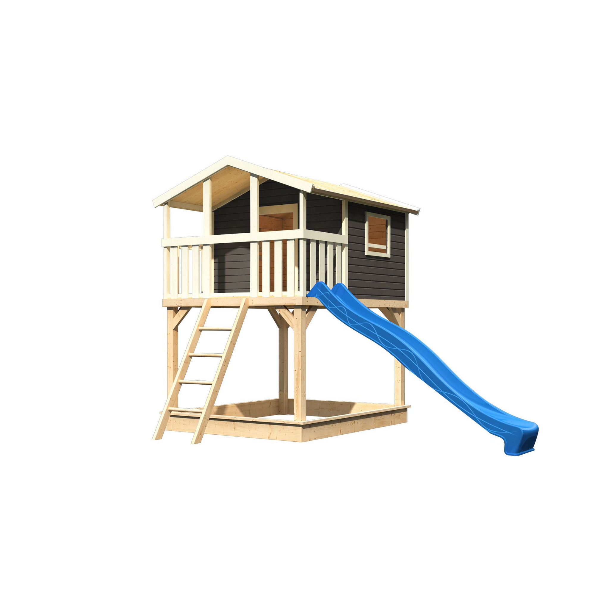 Stelzenhaus 'Ciana' terragrau mit Rutsche blau 440 x 244 x 309 cm