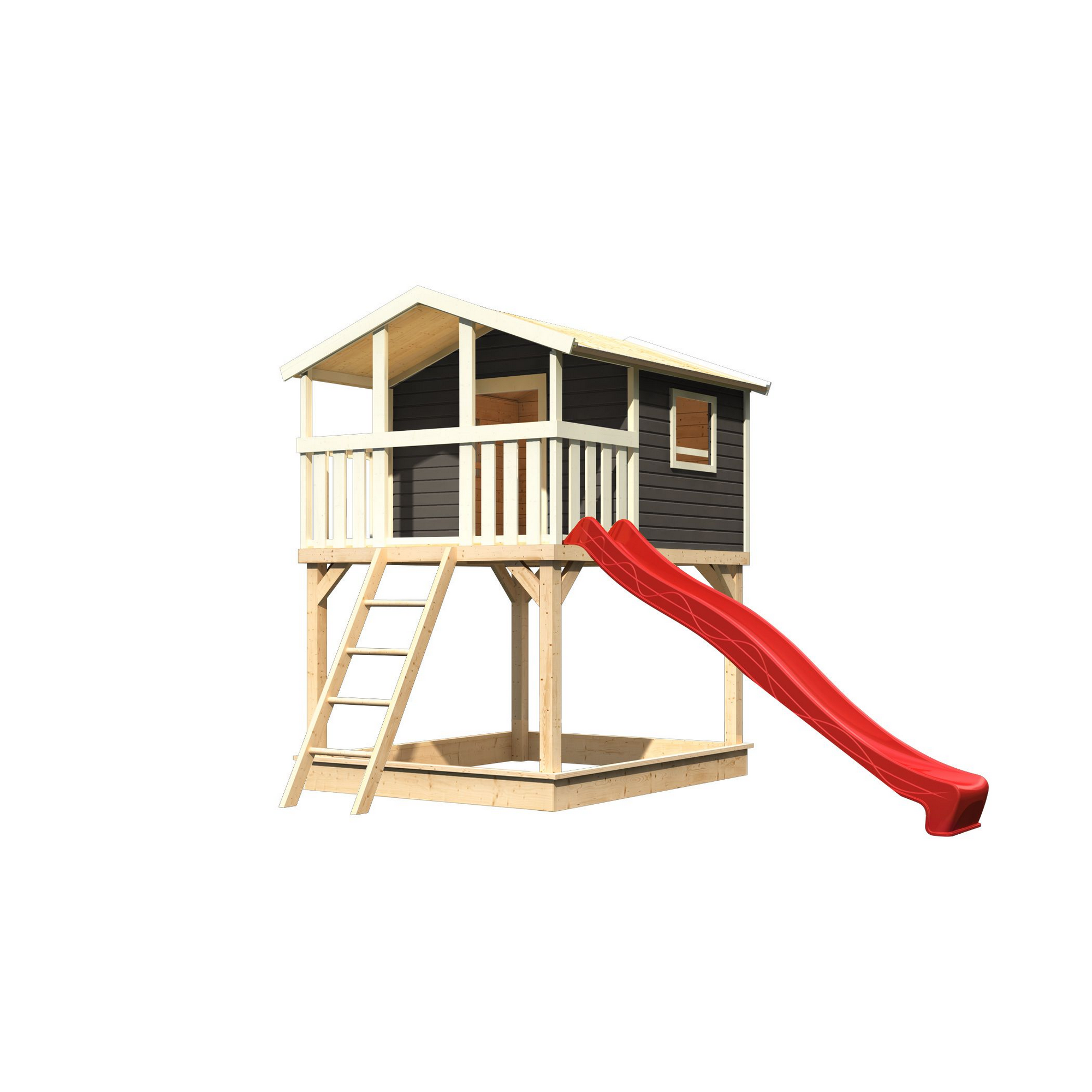 Stelzenhaus 'Ciana' terragrau mit Rutsche rot 440 x 244 x 309 cm