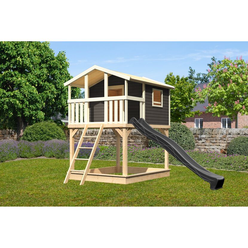 Stelzenhaus 'Ciana' terragrau mit Rutsche anthrazit 440 x 244 x 309 cm
