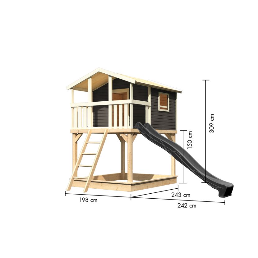 Stelzenhaus 'Ciana' terragrau mit Rutsche anthrazit 440 x 244 x 309 cm
