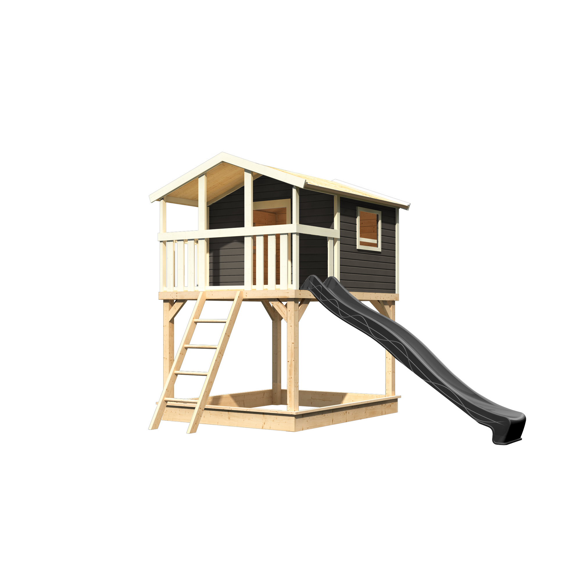 Stelzenhaus 'Ciana' terragrau mit Rutsche anthrazit 440 x 244 x 309 cm