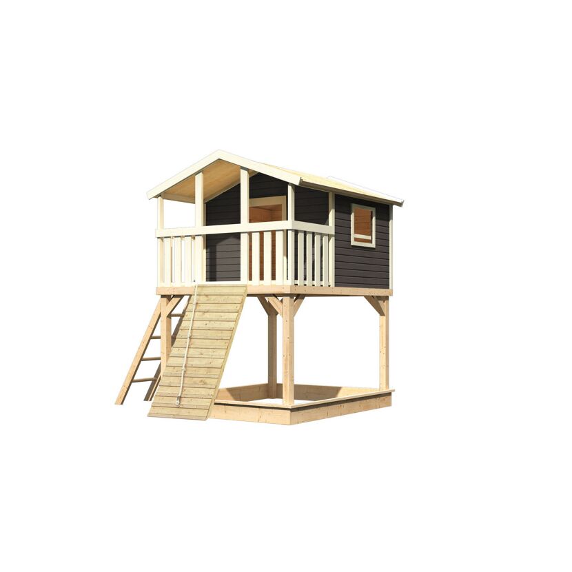 Stelzenhaus 'Ciana' terragrau mit Holzrampe 198 x 244 x 309 cm