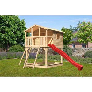 Stelzenhaus 'Ciana' naturbelassen mit Netzrampe, Rutsche rot 440 x 244 x 309 cm