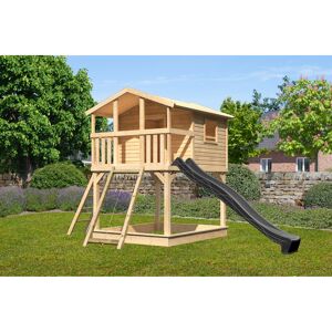 Stelzenhaus 'Ciana' naturbelassen mit Netzrampe, Rutsche anthrazit 440 x 244 x 309 cm