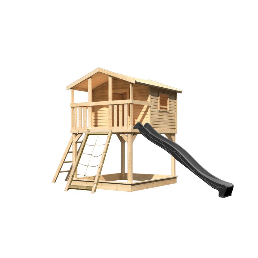 Stelzenhaus 'Ciana' naturbelassen mit Netzrampe, Rutsche anthrazit 440 x 244 x 309 cm