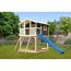 Stelzenhaus 'Ciana' terragrau mit Netzrampe, Rutsche blau 440 x 244 x 309 cm