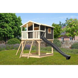 Stelzenhaus 'Ciana' naturbelassen mit Netzrampe, Rutsche anthrazit 440 x 244 x 309 cm