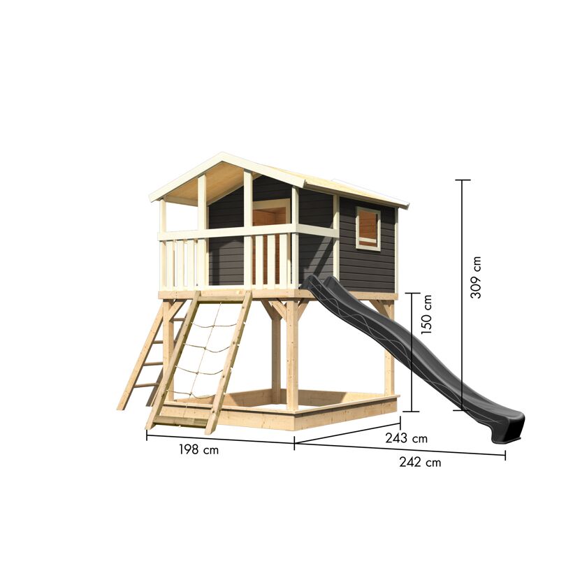 Stelzenhaus 'Ciana' naturbelassen mit Netzrampe, Rutsche anthrazit 440 x 244 x 309 cm