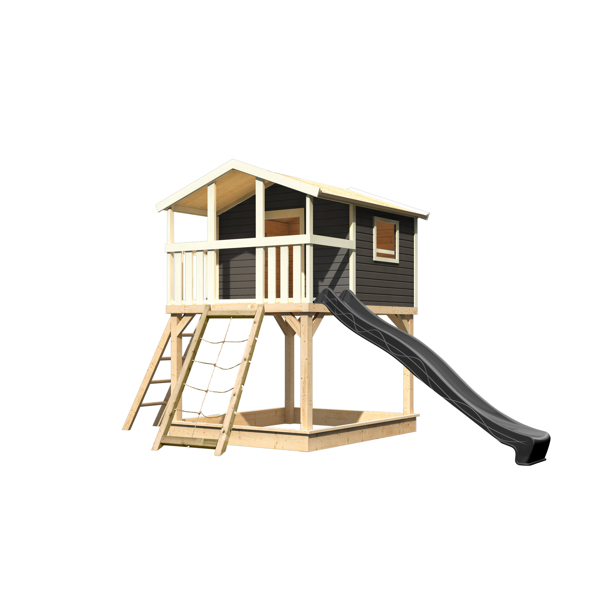 Stelzenhaus 'Ciana' naturbelassen mit Netzrampe, Rutsche anthrazit 440 x 244 x 309 cm