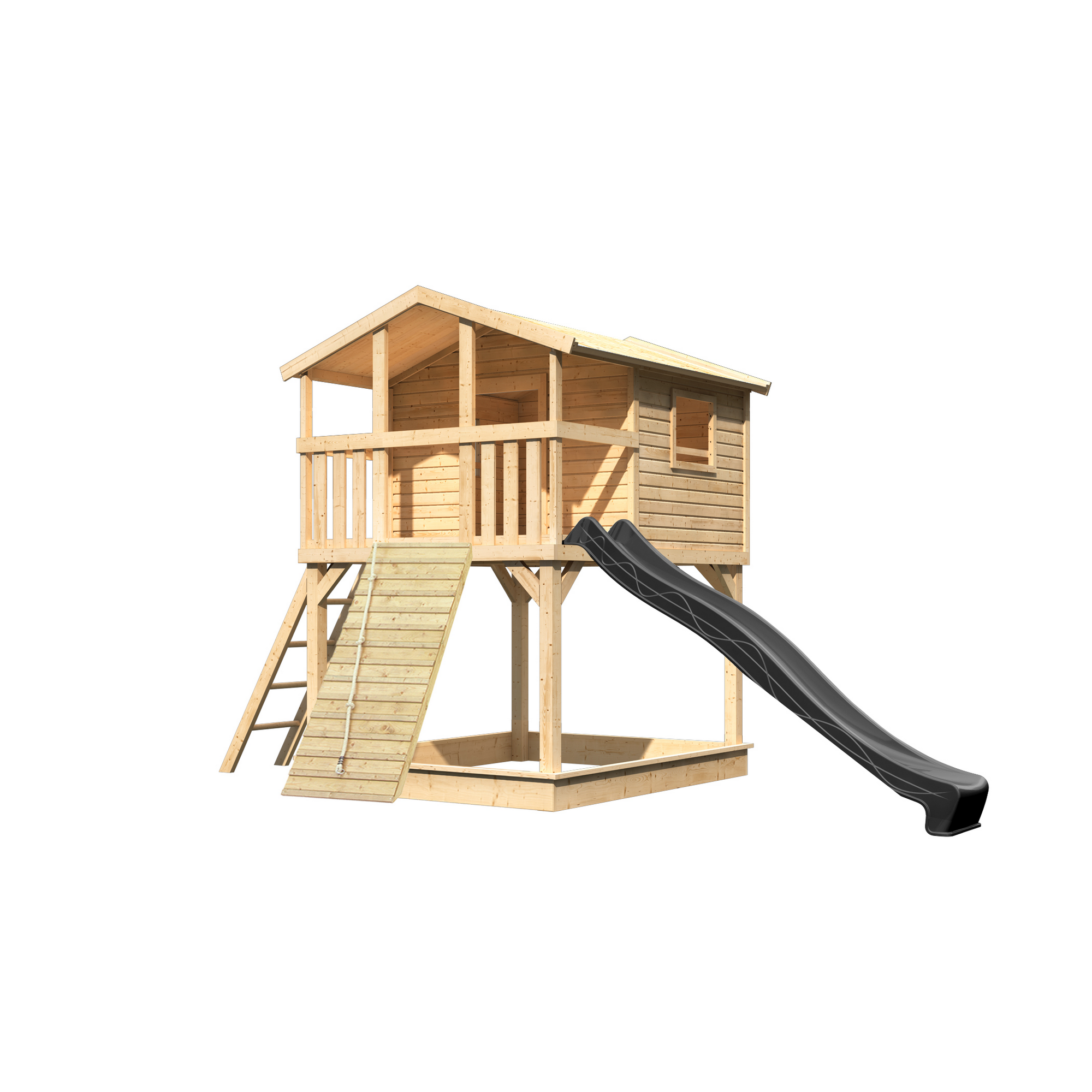 Stelzenhaus 'Ciana' naturbelassen mit Holzrampe, Rutsche anthrazit 440 x 244 x 309 cm