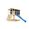 Stelzenhaus 'Ciana' terragrau mit Holzrampe, Rutsche blau 440 x 244 x 309 cm