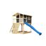Stelzenhaus 'Ciana' terragrau mit Holzrampe, Rutsche blau 440 x 244 x 309 cm