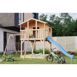 Stelzenhaus 'Ciana' naturbelassen mit Doppelschaukel, Rutsche blau 680 x 264 x 309 cm