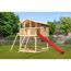 Stelzenhaus 'Ciana' naturbelassen mit Doppelschaukel, Rutsche rot 680 x 264 x 309 cm