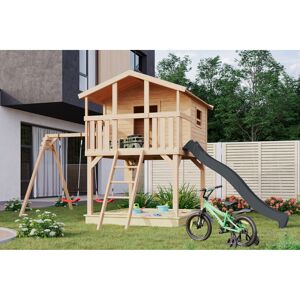Stelzenhaus 'Ciana' naturbelassen mit Doppelschaukel, Rutsche anthrazit 680 x 264 x 309 cm