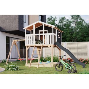 Stelzenhaus 'Ciana' terragrau mit Doppelschaukel, Rutsche anthrazit 680 x 264 x 309 cm