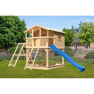 Stelzenhaus 'Ciana' naturbelassen mit Doppelschaukel, Wellenrutsche blau 748 x 264 x 309 cm