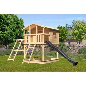 Stelzenhaus 'Ciana' naturbelassen mit Doppelschaukel, Rutsche anthrazit 680 x 264 x 309 cm