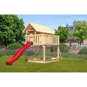 Stelzenhaus 'Karlie' naturbelassen mit Rutsche rot 198 x 485 x 329,5 cm