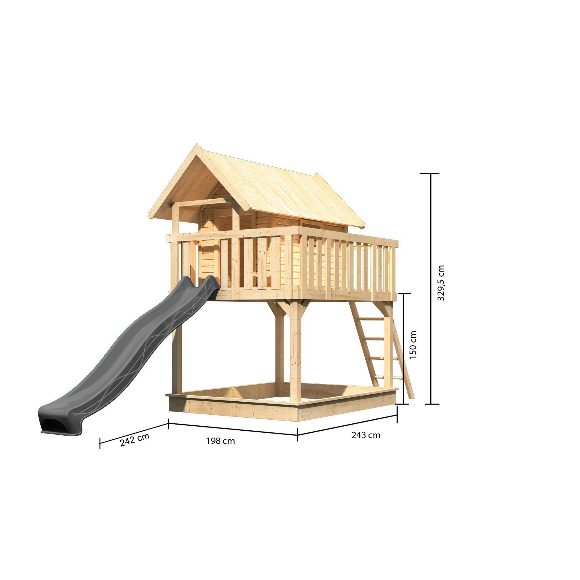 Stelzenhaus 'Karlie' naturbelassen mit Rutsche anthrazit 198 x 485 x 329,5 cm