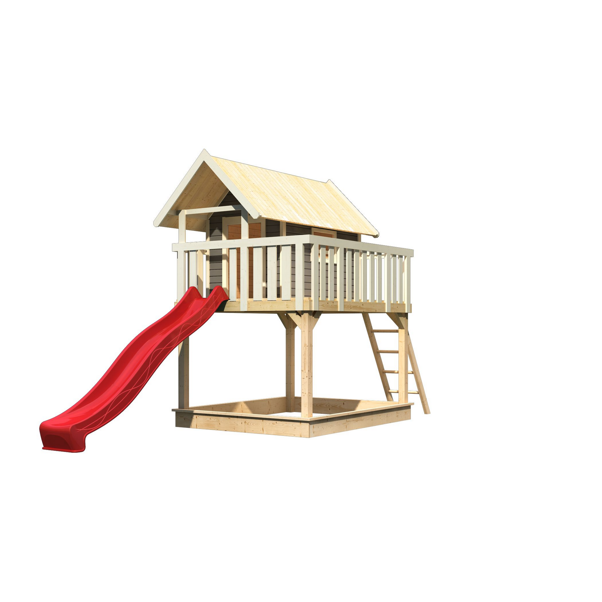 Stelzenhaus 'Karlie' terragrau mit Rutsche rot 198 x 485 x 329,5 cm
