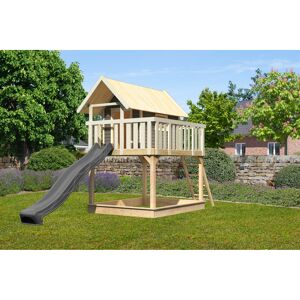 Stelzenhaus 'Karlie' terragrau mit Rutsche anthrazit 198 x 485 x 329,5 cm