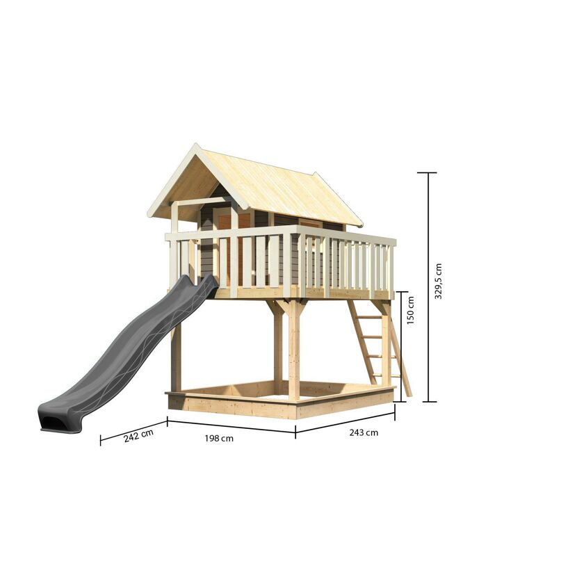 Stelzenhaus 'Karlie' terragrau mit Rutsche anthrazit 198 x 485 x 329,5 cm