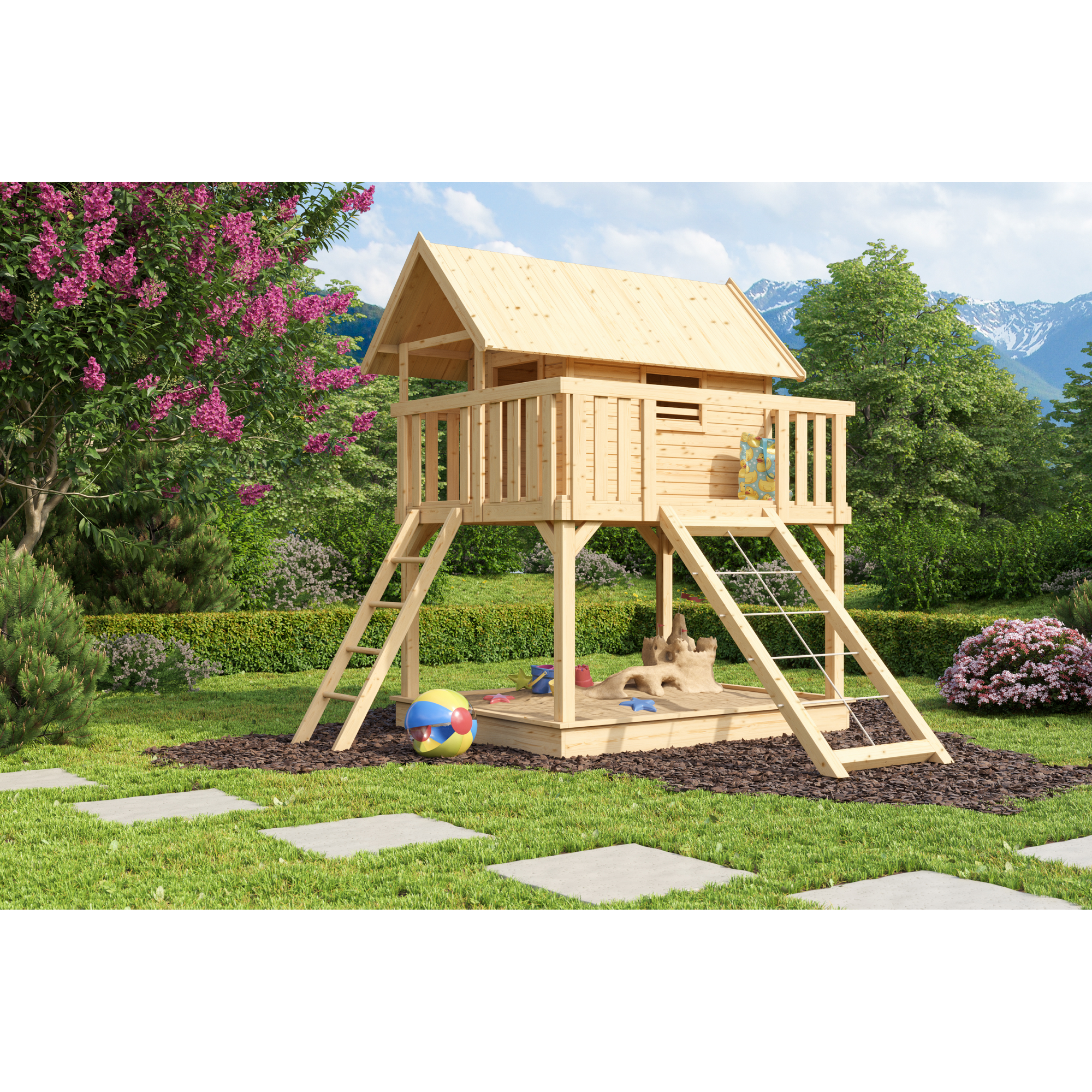 Stelzenhaus 'Karlie' naturbelassen mit Netzrampe 198 x 243 x 329,5 cm